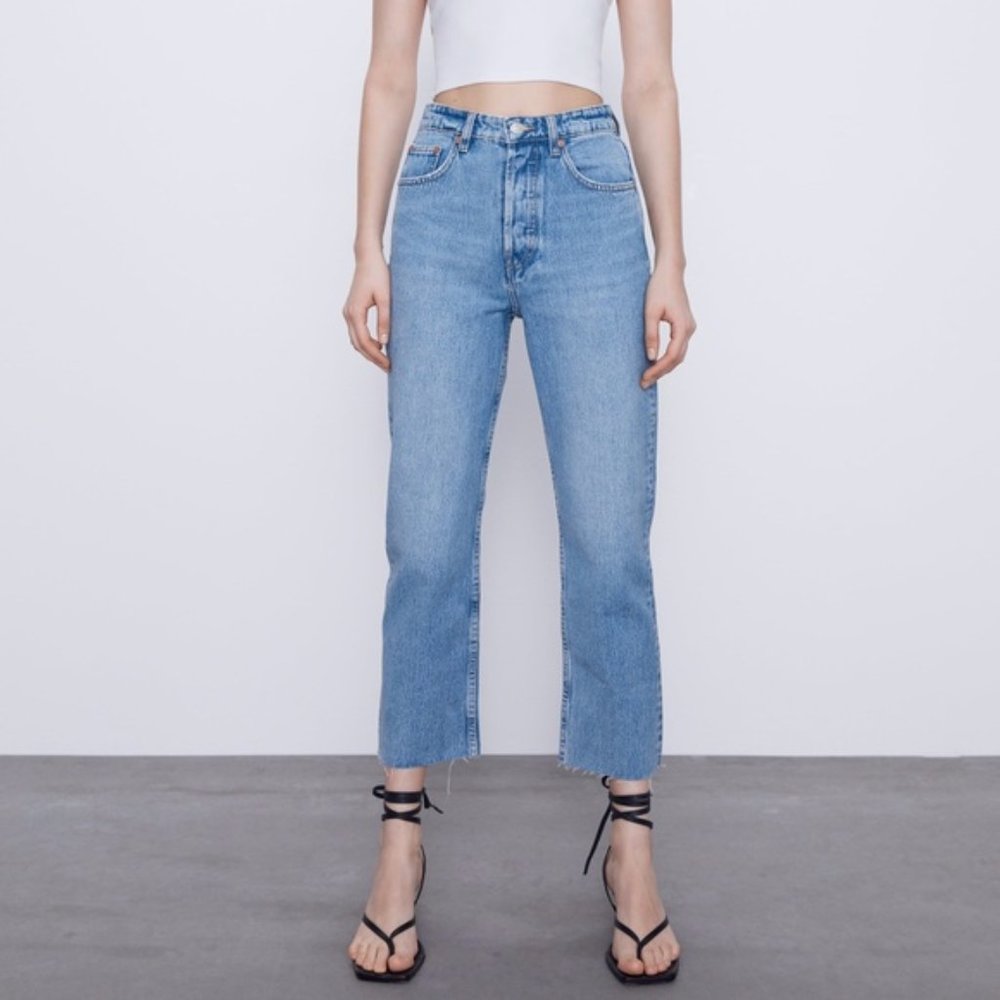 High Waisted Cropped Raw Hem Zara Jeans